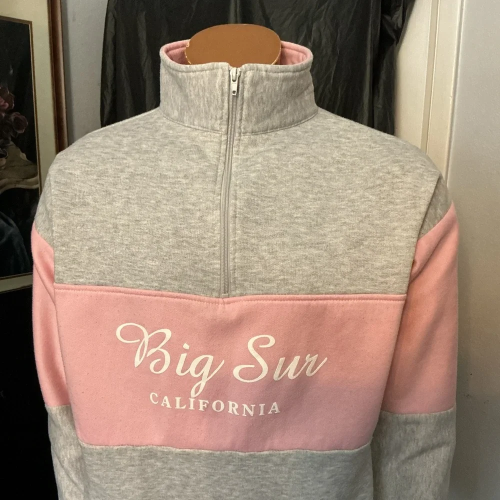 Vintage Big Sur California Souvenir Pink Gray 50/50 1/4 Zip Pullover Sweatshirt - Picture 10 of 10